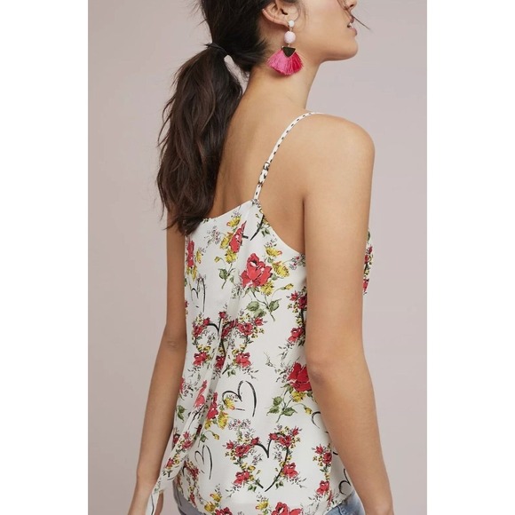 Anthropologie Beloved Silk Cami By Maeve, Black Red Floral Motif, Size 2 NWOT - Picture 2 of 8